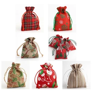 Christmas Hessian Drawstring Favour Bags Wedding Linen Fabric Gift Bag Pouch - Picture 1 of 8
