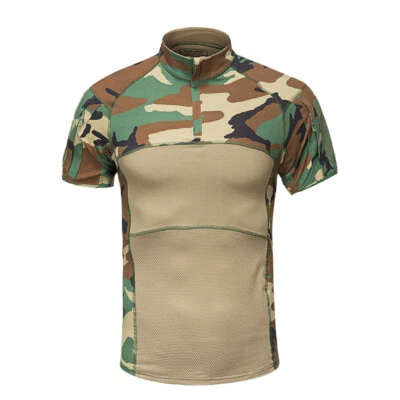 Tactical Shirt Short Sleeve Top Camo Airsoft Outdoor Black Camo Army Paintball - Image 1 of 4
