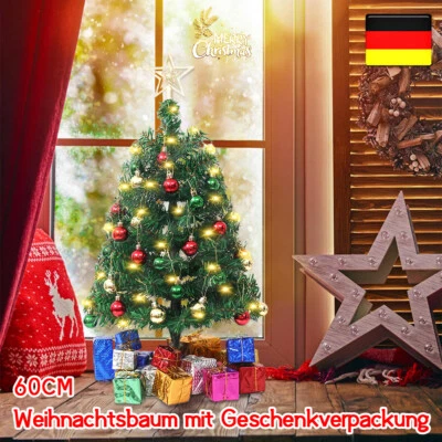 Mini Künstlicher Weihnachtsbaum Tannenbaum Beleuchtet Geschmückt Christbaum 60cm - Bild 1 von 4
