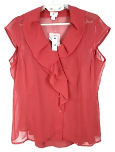 NWT WORTHINGTON Women's Sheer Polyester Tank Top Sleeveless Ruffle Lined Red XL - Picture 1 of 14