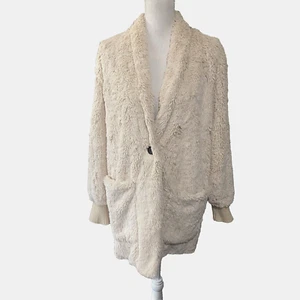 C&C California Faux Fur Coat Women's Sz M Cream Pockets Lined Classy Casual - Picture 1 of 11