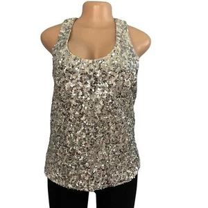 Alice and Olivia Womens Silver Sequin Tank Top Scoop Neck Racerback Size Small  - Picture 1 of 8