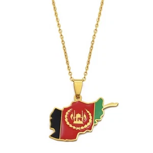 Afghanistan Flagge & Karte Anhänger Kette Halskette mit Geschenkbeutel, Gold Metall Afghan - Bild 1 von 2