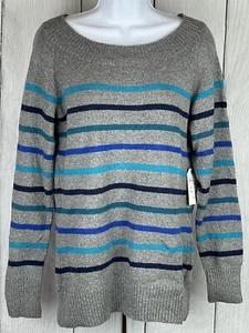 Neu mit Etikett St. John's Bay Large LS Damenpullover grau blau türkis Streifen - Bild 1 von 7