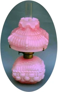 SCARCE Antique Consolidated Mottled Pink cased BASKET Miniature Oil Lamp, S1-279 - Picture 1 of 6