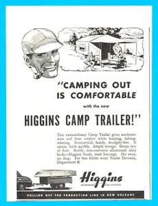 1946 Higgins Camp Trailer PRINT AD camping boating fishing New Orleans - Picture 1 of 3