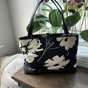 Vintage Kate Spade New York schwarz Lederbesatz Canvas Umhängetasche Tasche Handtasche Italien - Bild 1 von 21