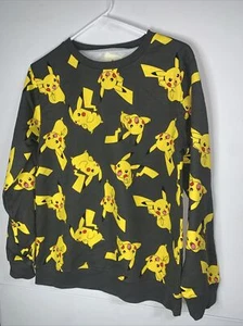 Pokémon Sweatshirt Men Gray Pikachu All Over Print Logo Sweater Size L Youth - Picture 1 of 5
