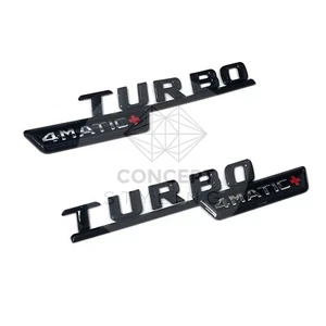 MERCEDES TURBO 4MATIC+ SIDE FENDER AMG GLOSS BLACK BADGE /EMBLEM *NEW* *PAIR* - Picture 1 of 3