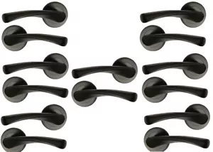 Matt Black door handles pack of 7 (pairs) Twirl lever on rose 50mm diameter - Picture 1 of 2