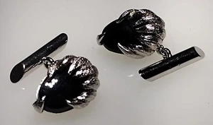Vintage Silver Tone Chrome Black Glass Single-Sided Swank Cufflinks c 1950 - Picture 1 of 3