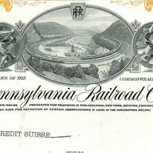 Vintage Stock Certificate 1964 Pennsylvania Railroad Issued to: Credit Suisse - Picture 1 of 3
