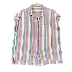 Orvis Womens S Linen Striped Button Front Shirt Coastal Cottagecore Relaxed Fit - Picture 1 of 8