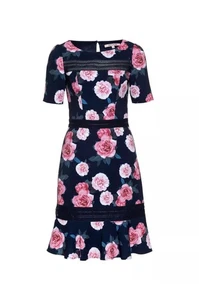 Review River Of Dreams Dress AU 12 A-Line Navy Lace Ruffle Classic Sleeve Empire - Picture 1 of 20