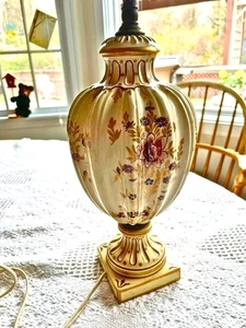 Vintage Italian Faience Table Lamp - 1940s Floral Ceramic French Country - Picture 1 of 5