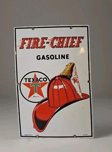 Vintage 1940s Texaco Fire Chief Gasoline Porcelain Pump Plate Dated 1947~18"x12" - Picture 1 of 14