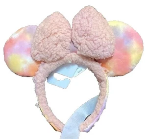 NWT Disney Parks Pink Sherpa Bow Tie Dye Minnie Mouse Ears Headband 2022 - Picture 1 of 2