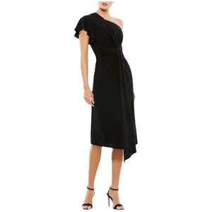 NWT Mac Duggal One Shoulder Black Jersey Midi Dress 6 (12480) - Picture 1 of 9