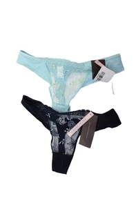 Simone Perele Womens Sheer Floral Embroidered Thong Under Set Navy Size 2 - Picture 1 of 3