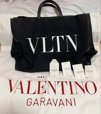 Valentino VLTN логотип сумка с короткими ручками черный двойной ручки большой с заклепками моды аксессуар - Изображение 1 из 4