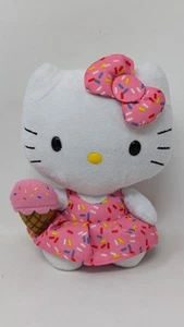 Ty Sanrio Hello Kitty Plush Stuffed Animal 6 Inch Ice Cream Pink Dress Sprinkles - Picture 1 of 7