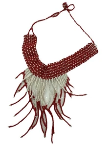 Vintage rot & weiß Saatperlen Statement Halskette Halsband Boho Handarbeit 16,25" - Bild 1 von 20