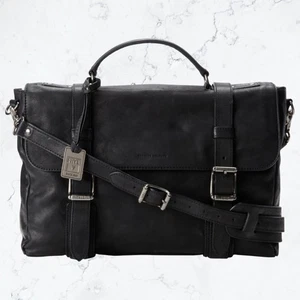 FRYE Men's Logan Flap Briefcase Pressed Nubuck Leather Black NWT - Picture 1 of 19