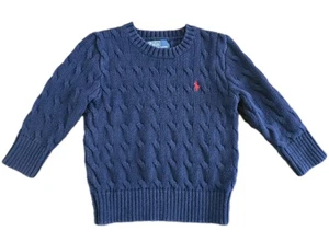 Polo Ralph Lauren Sweater Baby 2/2T Toddler Cable Knit Navy Blue Cotton Pony VTG - Picture 1 of 7