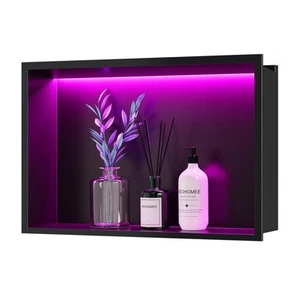 RGB LED Light Shower Niche, Matte Black 18X12 in Stainless Steel Wall Niche w... - Picture 1 of 9