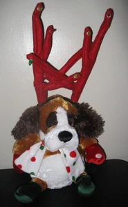 DAN DEE Christmas Dog Reindeer Stuffed Plush Light Up Antlers Sings Jingle Bell - Picture 1 of 11