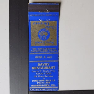 Savoy Restaurant Hagerstown MD Vintage Gold Blue Design Matchbook - Picture 1 of 3