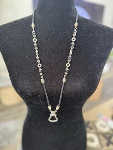 Decorative Silver Horse Shoe Pendant Black Braided Cord Necklace with Beads - Picture 1 of 6