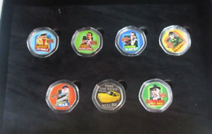 Only Fools and Horse 7 Coloured 50p Shaped Medals, Del Boy Rodney Trigger +More