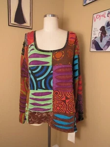 New Rising International Patchwork Cotton Knit Top Nepal Size XL - Picture 1 of 6