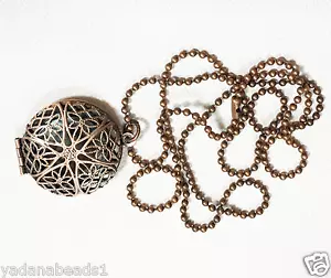 Antique copper filigree flat round locket with iron ball chain - Picture 1 of 1