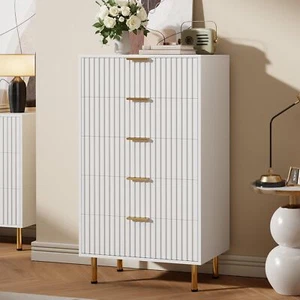 White 5 Drawer Dresser for Bedroom Dresser Wood Storage Chest of Drawers Modern - Picture 1 of 8