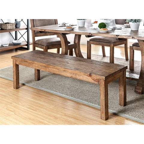 Bowery Hill Farmhouse Wood Dining Bench in Rustic Brown Pine Cover