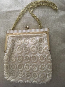 Fine Arts Bag Co. Inc. Vintage Elfenbein Perlen Handtasche Abend Clutch Kettenriemen - Bild 1 von 12