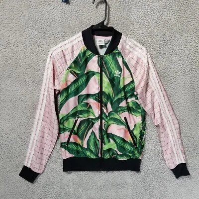 Adidas X Farm Rio Talla XS Rosa Palma Tropical Hoja Patrón Chaqueta de Pista Cremallera Completa Foto 1 de 4