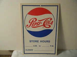 1954 PEPSI COLA STORE HOURS CARDBOARD ADVERTISING SIGN MINT - Picture 1 of 3