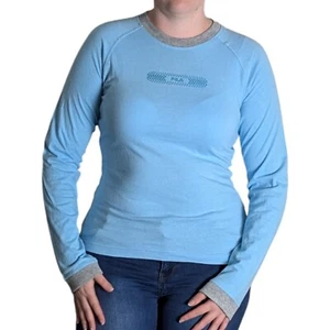 y2k Old Label FILA Light Blue Long Sleeve Top | Women's Size Large (10-12) - Picture 1 of 11