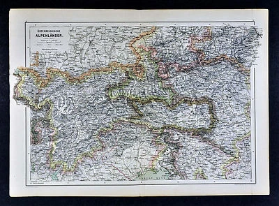 c 1885 Карта Хартлебена - Австрийские Альпы - Инсбрук Линц Вена - Италия Швейцария - Изображение 1 из 3