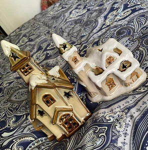 Lot 2 Christmas Church Chapel Tealight Candle Holder Winter Tii Collections Snow - Picture 1 of 8
