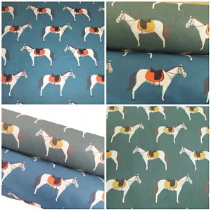 FRYETTS CHEVAL Horses Cotton Fabric - Curtains Cushions Upholstery Lampshades - Picture 1 of 9