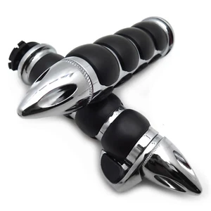 2X Chrome 22mm 7/8" Bullet Handlebar Hand Grips Rubber Throttle Boss Universal - Foto 1 di 6