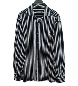 Ermenegildo Zegna Mens Button Front Shirt Size XL Black Vertical Striped Cotton - Picture 1 of 5