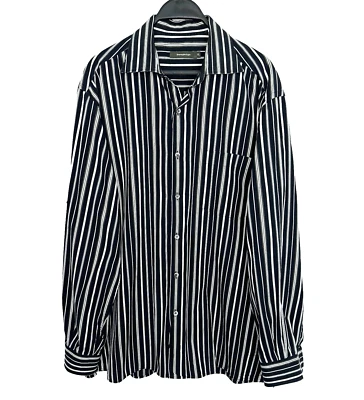 Ermenegildo Zegna Mens Button Front Shirt Size XL Black Vertical Striped Cotton - Image 1 of 4