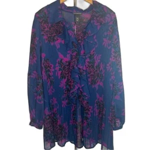 Lane Bryant Pleated Ruffle Neck Blouse Size 22/24 Office Work Dressy - Foto 1 di 9