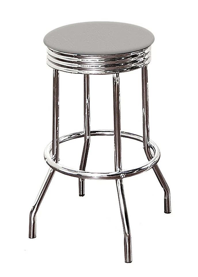 Bar Stool 24" or 29" Tall Chrome Retro Backless Colored Vinyl Swivel Seat Stool  - Image 1 of 1