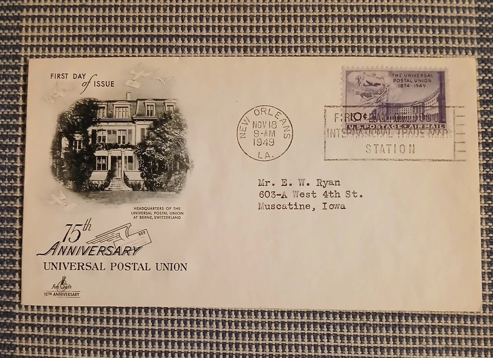 FDC, Universal Postal Union, 11/18/49 10 cent Airmail, Artcraft LA - Image 1 of 1